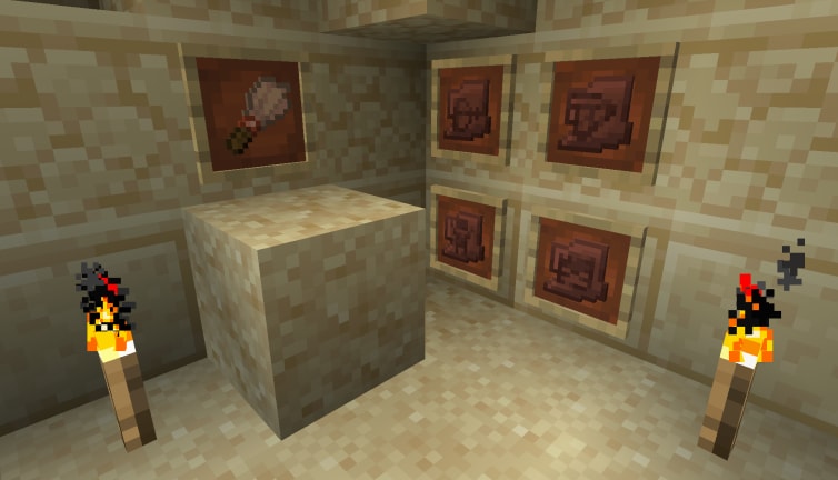 Suspicious Sand excavated inside a pyramid, with the new brush and pottery shard items.