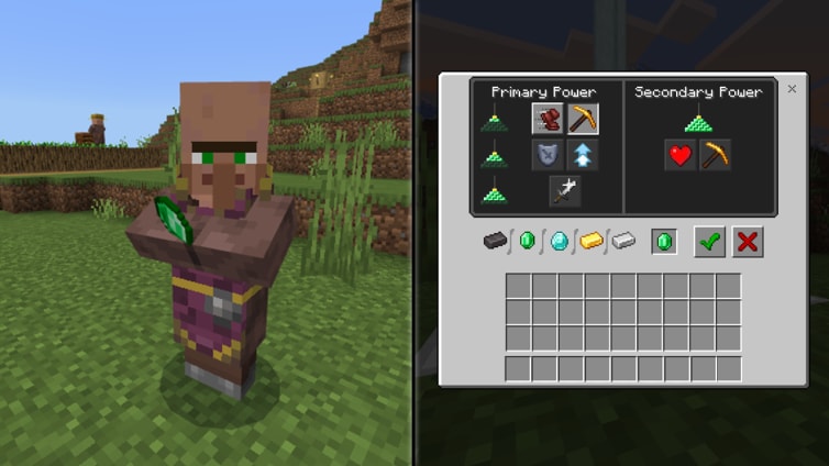 2 common use of Minecraft emeralds, trading with villagers and using to power up a beacon