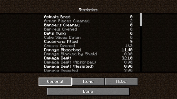 The Statistics screen, previously the only menu to use the normal buttons as tabs.